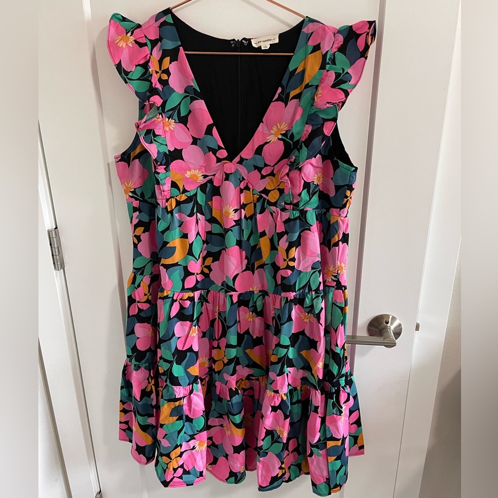 PinkBlush Black Floral V-Neck Ruffle Shoulder Tiered Maternity Dress